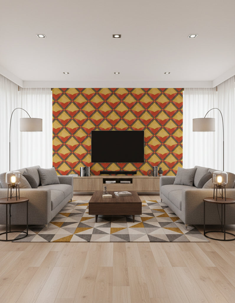 Verster | Rust Wallpaper - Living Room Visualization (AI-generated, may not be to scale. Verify pattern scale with product specifications.)