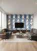 Vine Blots | Dusty Blue Wallpaper - Living Room Visualization (AI-generated, may not be to scale. Verify pattern scale with product specifications.)