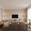 Weathered Walls - Muslin | Maya Romanoff - Living Room Visualization (AI-generated, may not be to scale. Verify pattern scale with product specifications.)