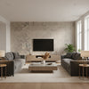 Zen Garden - Shakkei Grey | Maya Romanoff - Living Room Visualization (AI-generated, may not be to scale. Verify pattern scale with product specifications.)