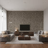 Varanasi Mercury | Romo - Living Room Visualization (AI-generated, may not be to scale. Verify pattern scale with product specifications.)