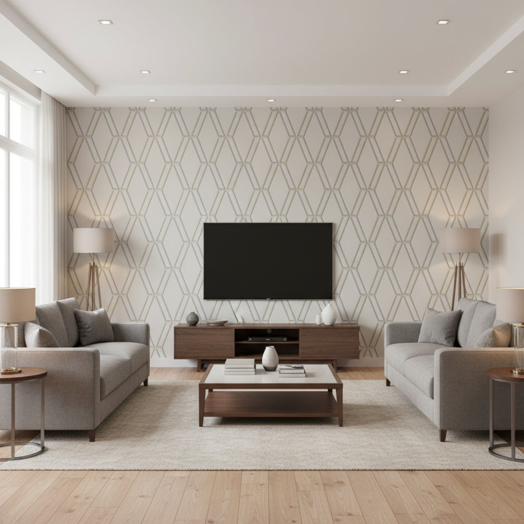 Marquise Turtle ivory | Romo - Living Room Visualization (AI-generated, may not be to scale. Verify pattern scale with product specifications.)
