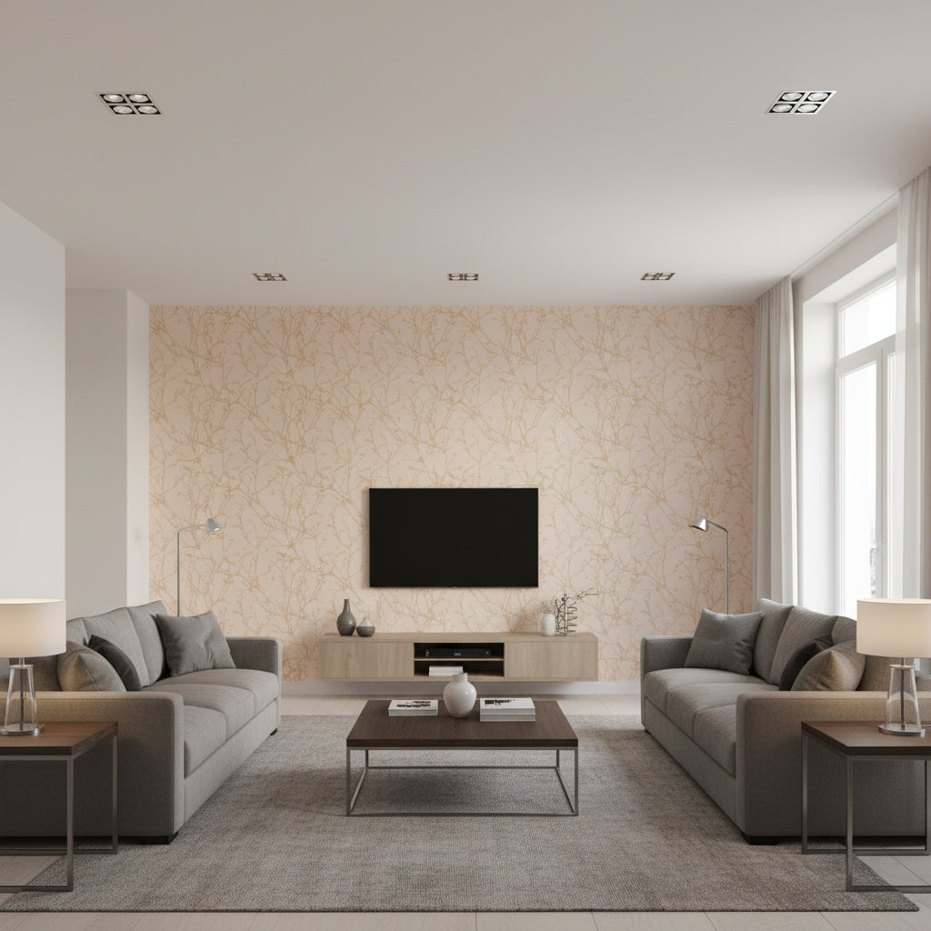 Arbor Wild Rose | Romo - Living Room Visualization (AI-generated, may not be to scale. Verify pattern scale with product specifications.)
