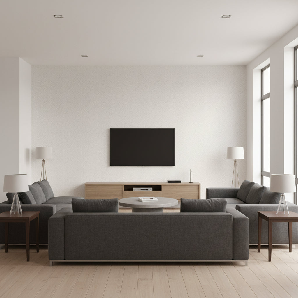 Mitzi Ivory | Romo - Living Room Visualization (AI-generated, may not be to scale. Verify pattern scale with product specifications.)