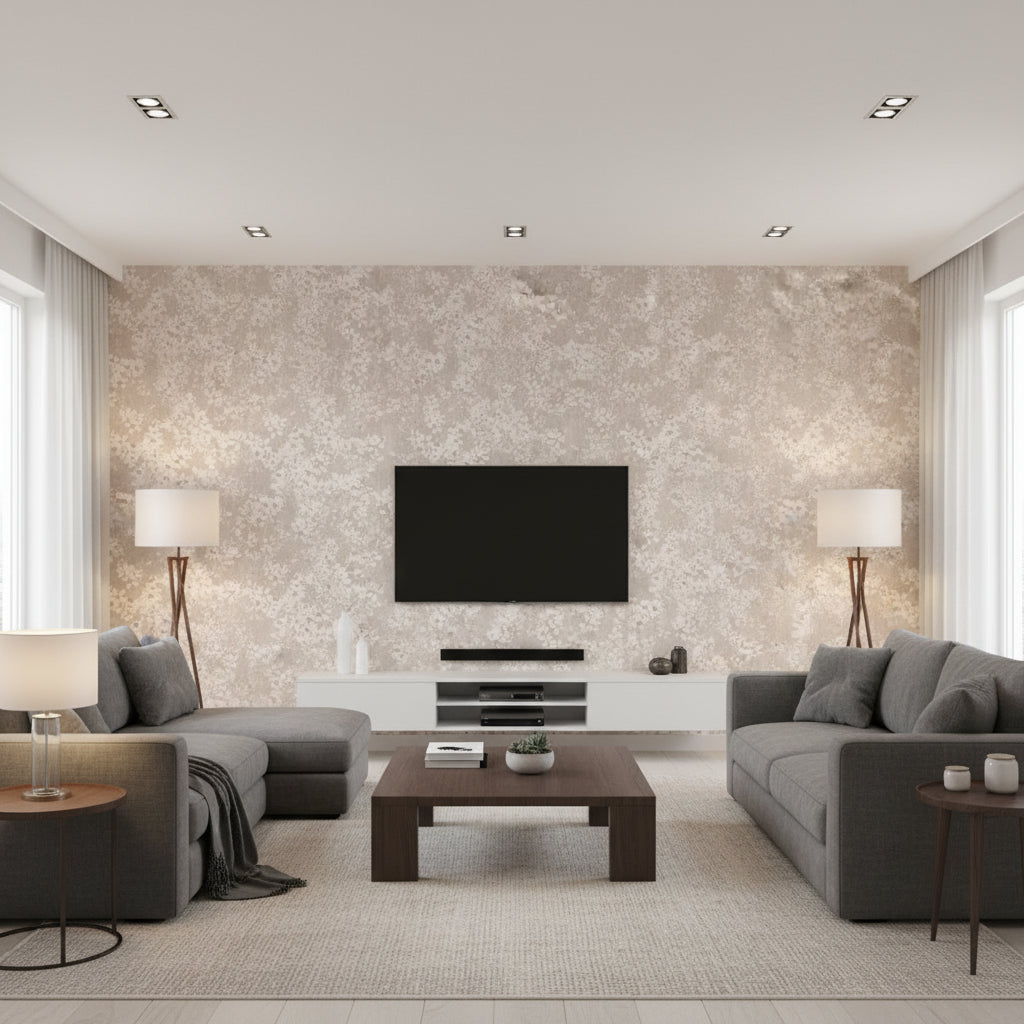 Tiami Perlino | Romo - Living Room Visualization (AI-generated, may not be to scale. Verify pattern scale with product specifications.)