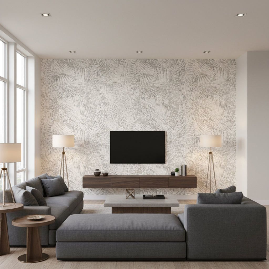 Areca Mirin | Romo - Living Room Visualization (AI-generated, may not be to scale. Verify pattern scale with product specifications.)
