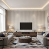 Kutai Swedish Grey | Romo - Living Room Visualization (AI-generated, may not be to scale. Verify pattern scale with product specifications.)