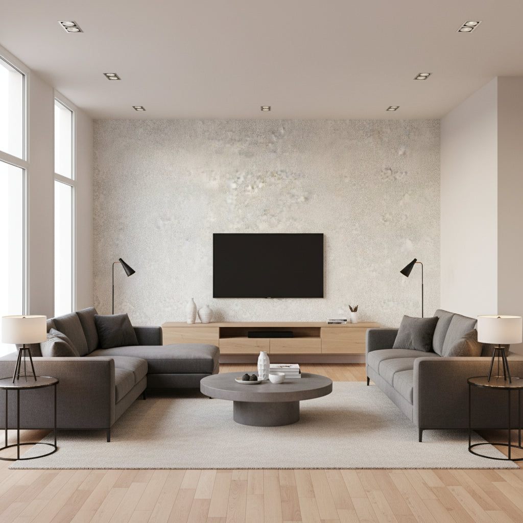 Nyiri Egret | Romo - Living Room Visualization (AI-generated, may not be to scale. Verify pattern scale with product specifications.)