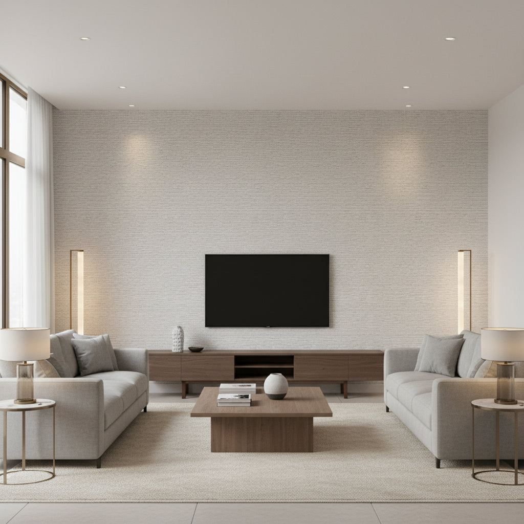 Kauri Quartzite | Romo - Living Room Visualization (AI-generated, may not be to scale. Verify pattern scale with product specifications.)