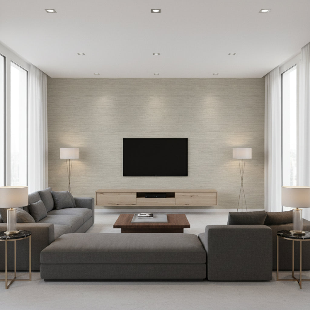 Etsu String | Romo - Living Room Visualization (AI-generated, may not be to scale. Verify pattern scale with product specifications.)