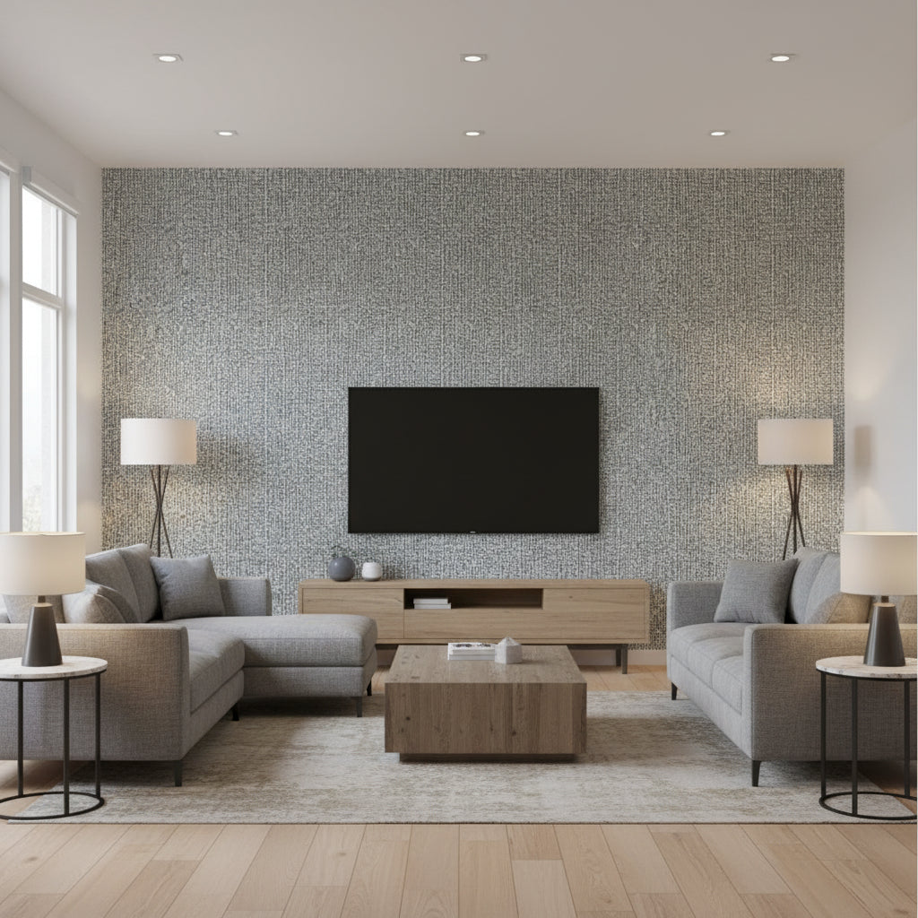 Ezri Tempest | Romo - Living Room Visualization (AI-generated, may not be to scale. Verify pattern scale with product specifications.)