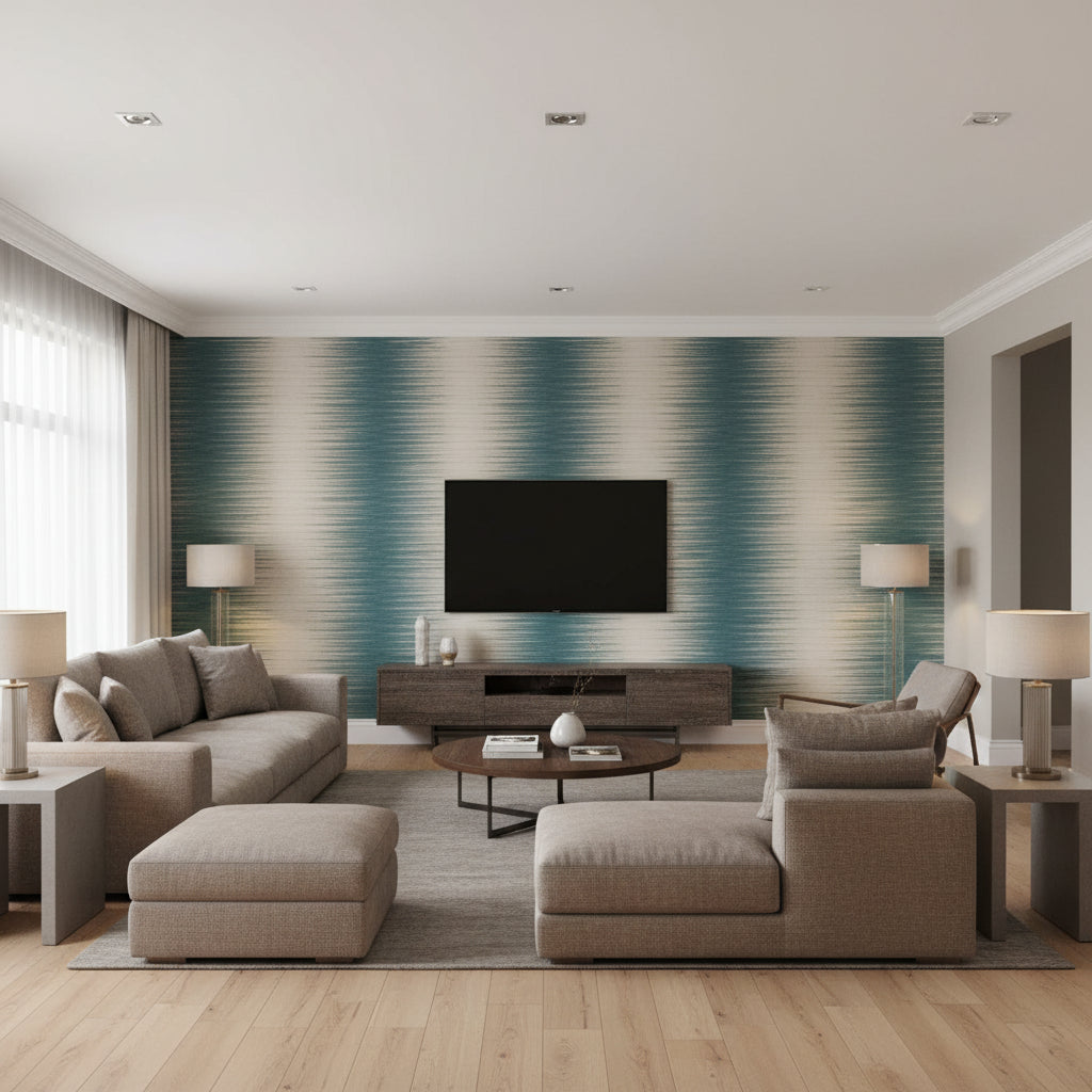 Mianzi Tapestry | Romo - Living Room Visualization (AI-generated, may not be to scale. Verify pattern scale with product specifications.)