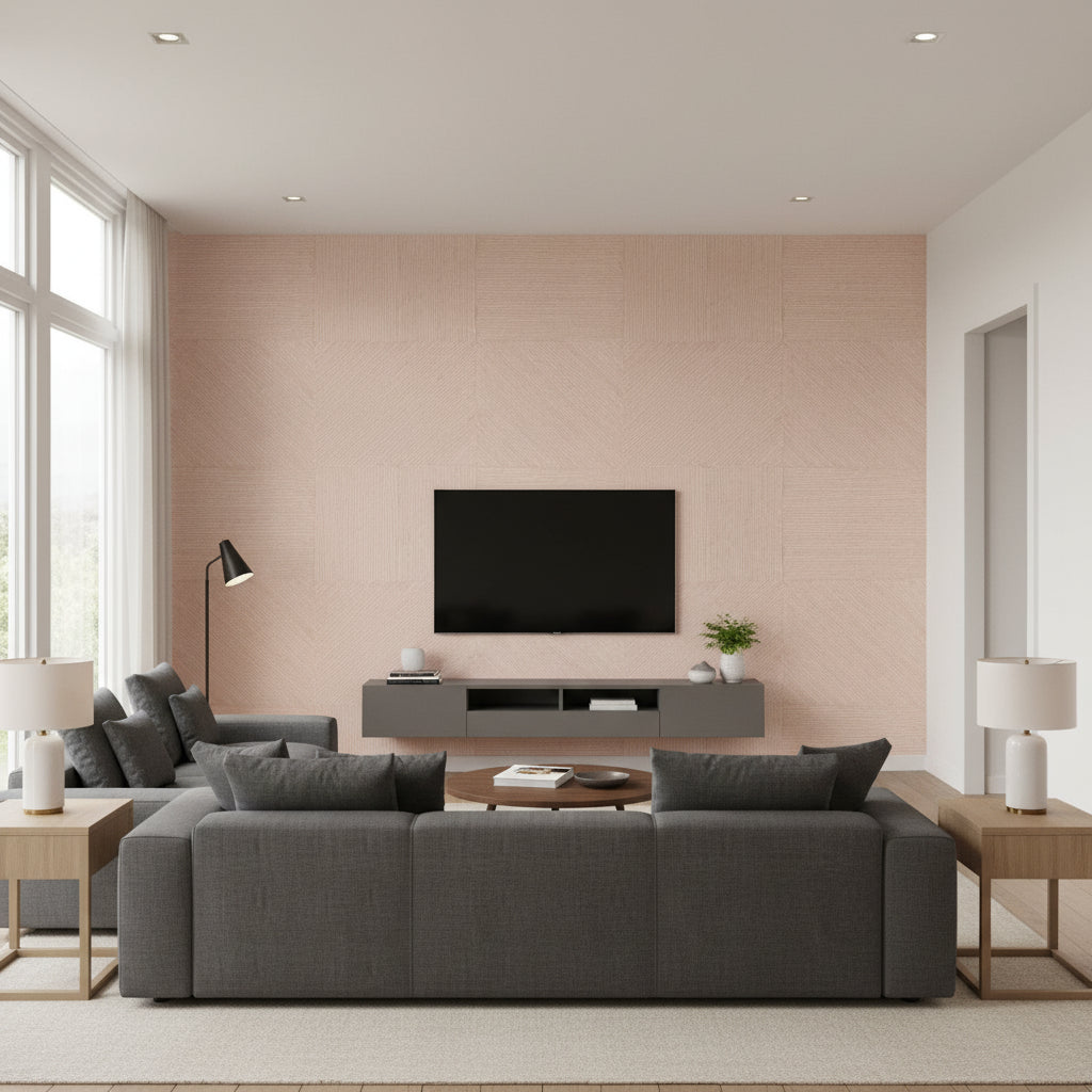 Nula Wild Rose | Romo - Living Room Visualization (AI-generated, may not be to scale. Verify pattern scale with product specifications.)