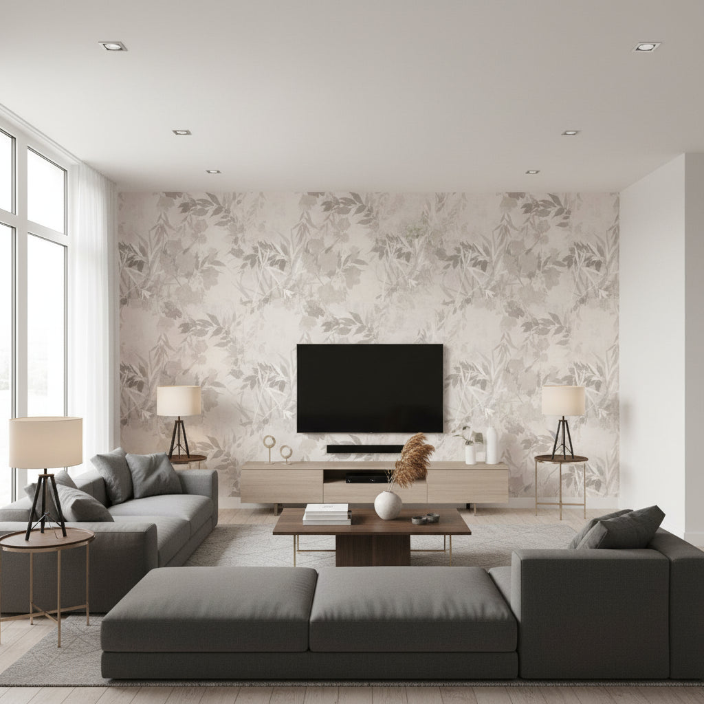 Sayuri Niebla | Romo - Living Room Visualization (AI-generated, may not be to scale. Verify pattern scale with product specifications.)