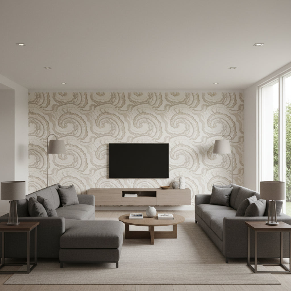 Fantasia Luna | Romo - Living Room Visualization (AI-generated, may not be to scale. Verify pattern scale with product specifications.)