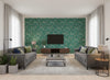 Fantasia Malachite | Romo - Living Room Visualization (AI-generated, may not be to scale. Verify pattern scale with product specifications.)