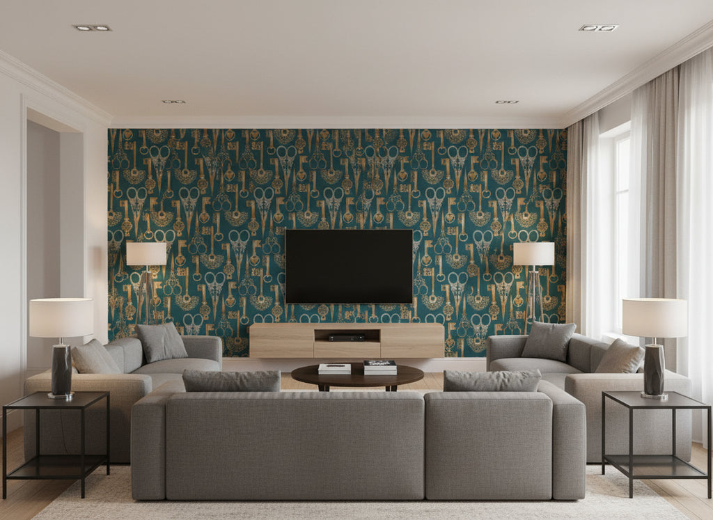 Roxanne Peacock | Romo - Living Room Visualization (AI-generated, may not be to scale. Verify pattern scale with product specifications.)