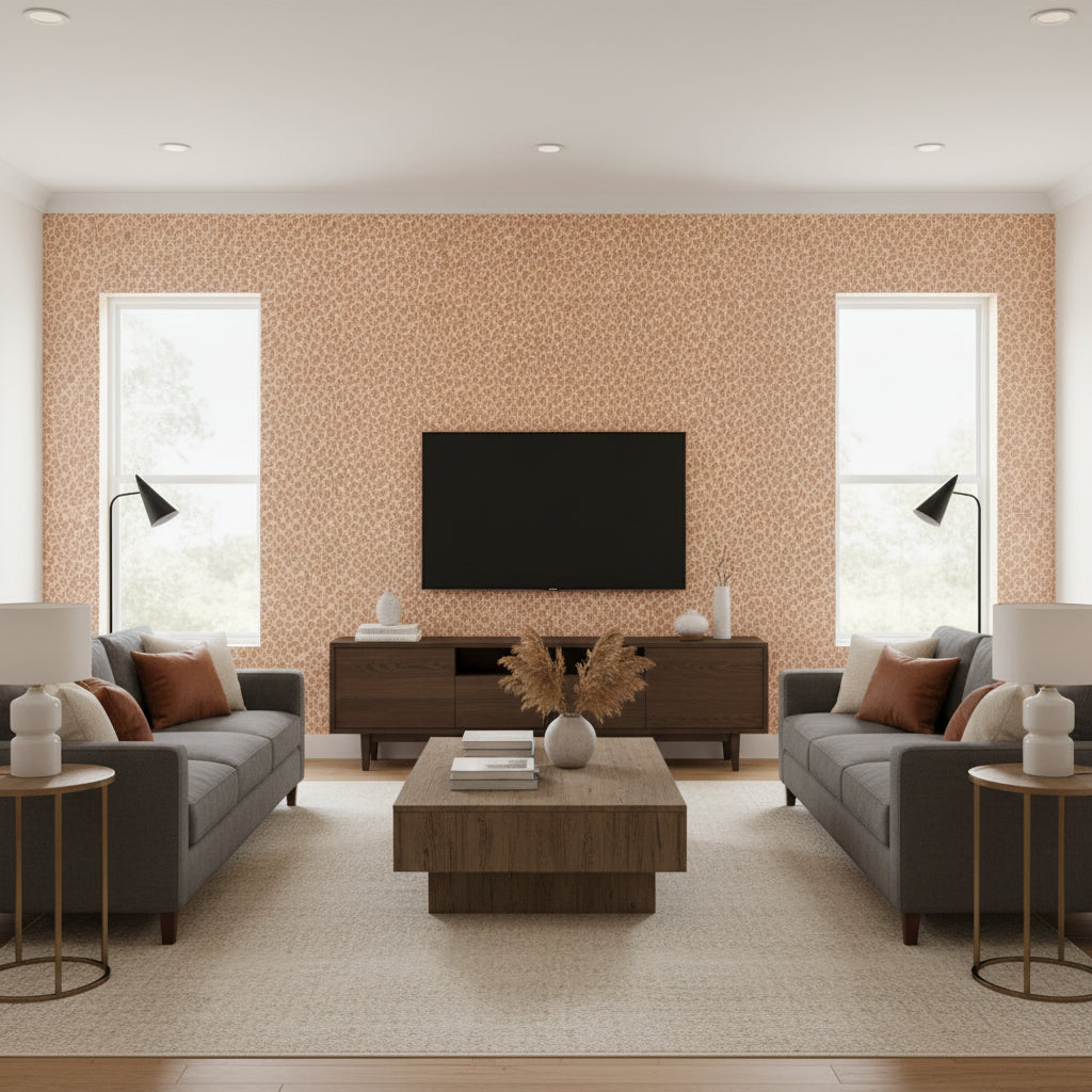 Kitty Powder Room | Romo - Living Room Visualization (AI-generated, may not be to scale. Verify pattern scale with product specifications.)