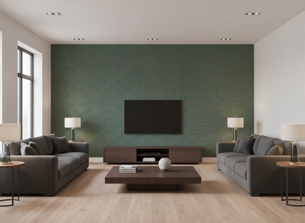 Kitty Peacock | Romo - Living Room Visualization (AI-generated, may not be to scale. Verify pattern scale with product specifications.)