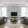 Orsin Boathouse Blue | Romo - Living Room Visualization (AI-generated, may not be to scale. Verify pattern scale with product specifications.)