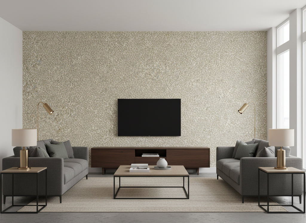 Eleni Caper | Romo - Living Room Visualization (AI-generated, may not be to scale. Verify pattern scale with product specifications.)