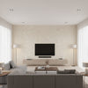 Junie beige | Romo - Living Room Visualization (AI-generated, may not be to scale. Verify pattern scale with product specifications.)