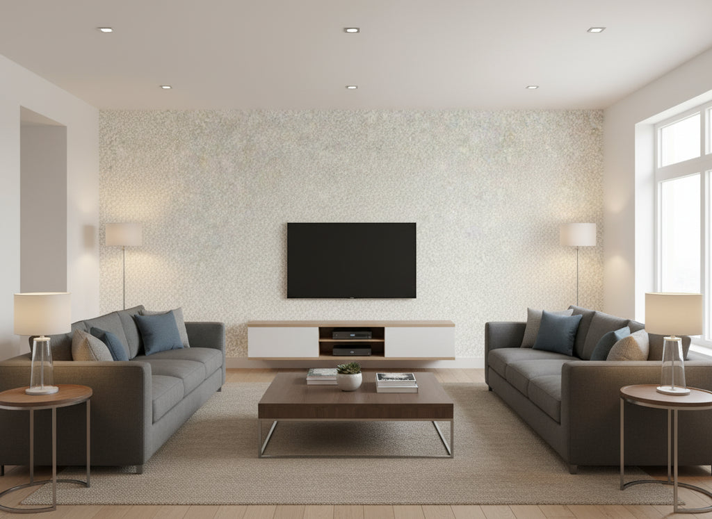 Junie ivory | Romo - Living Room Visualization (AI-generated, may not be to scale. Verify pattern scale with product specifications.)