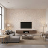 Junie Tuscan Pink | Romo - Living Room Visualization (AI-generated, may not be to scale. Verify pattern scale with product specifications.)