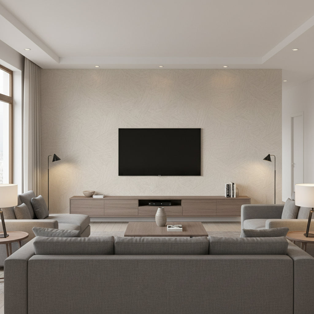 Zenya Indium | Romo - Living Room Visualization (AI-generated, may not be to scale. Verify pattern scale with product specifications.)