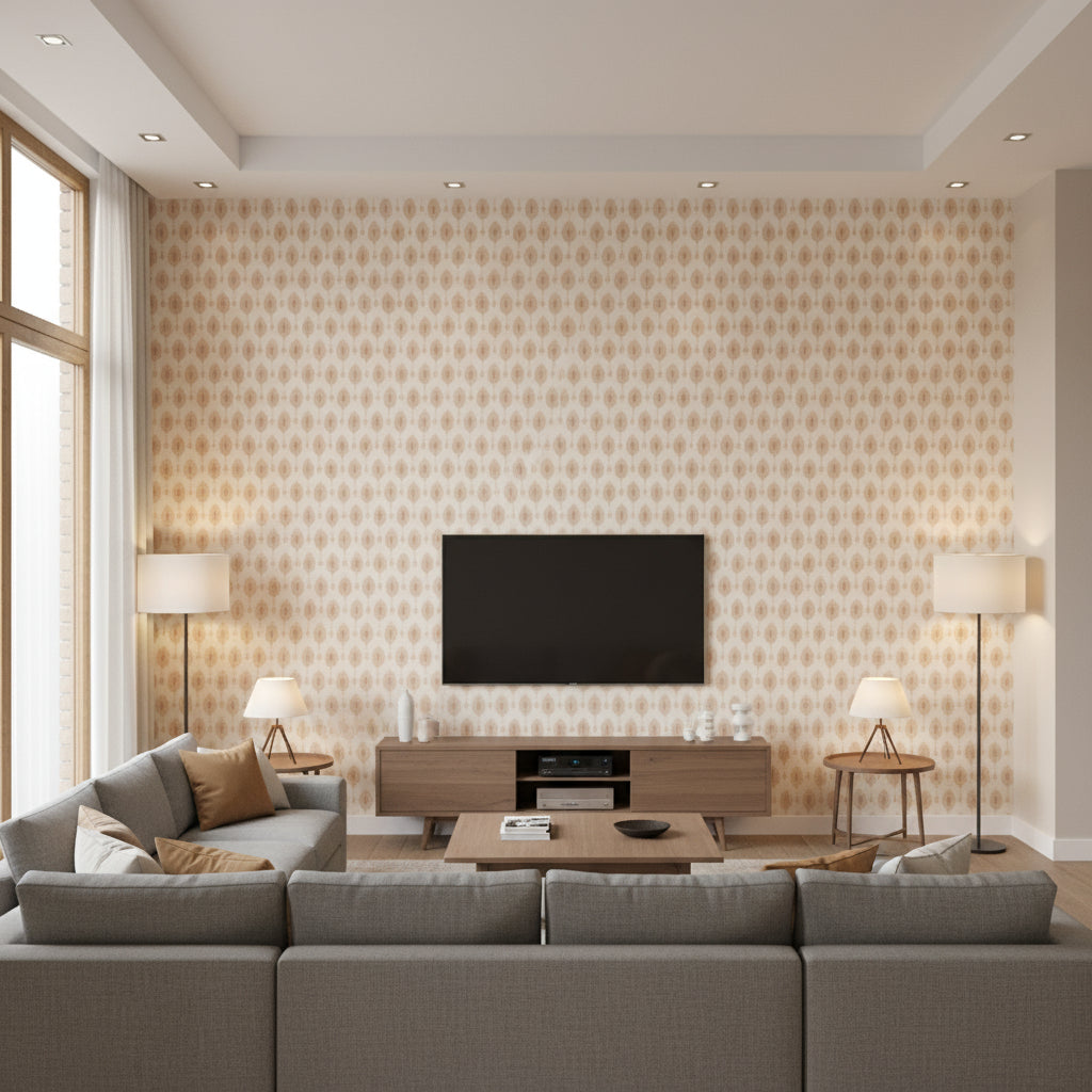 Otillo Beech | Romo - Living Room Visualization (AI-generated, may not be to scale. Verify pattern scale with product specifications.)