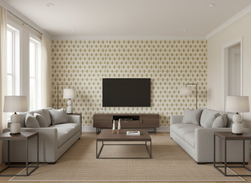 Otillo Watermint | Romo - Living Room Visualization (AI-generated, may not be to scale. Verify pattern scale with product specifications.)