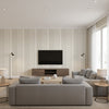 Xander Cement | Romo - Living Room Visualization (AI-generated, may not be to scale. Verify pattern scale with product specifications.)