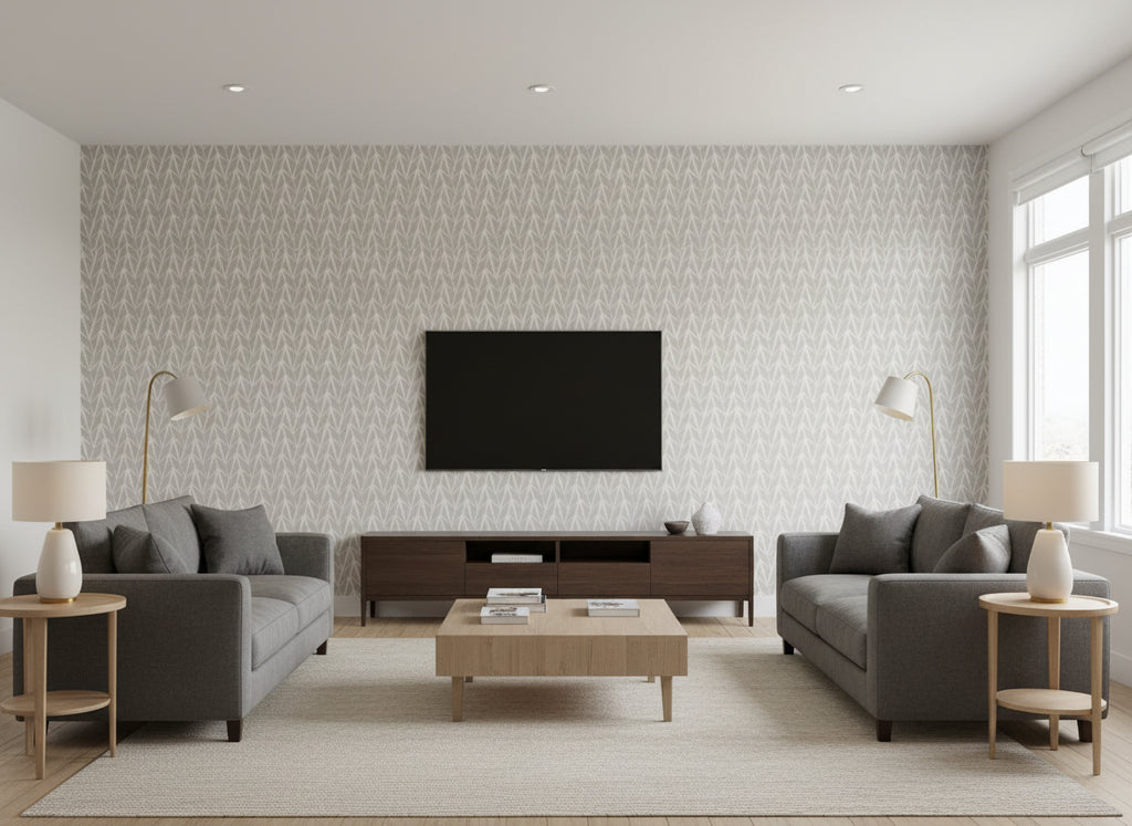 Sascha Quartz | Romo - Living Room Visualization (AI-generated, may not be to scale. Verify pattern scale with product specifications.)