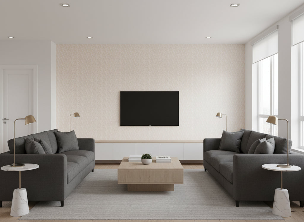 Sascha Pearl | Romo - Living Room Visualization (AI-generated, may not be to scale. Verify pattern scale with product specifications.)