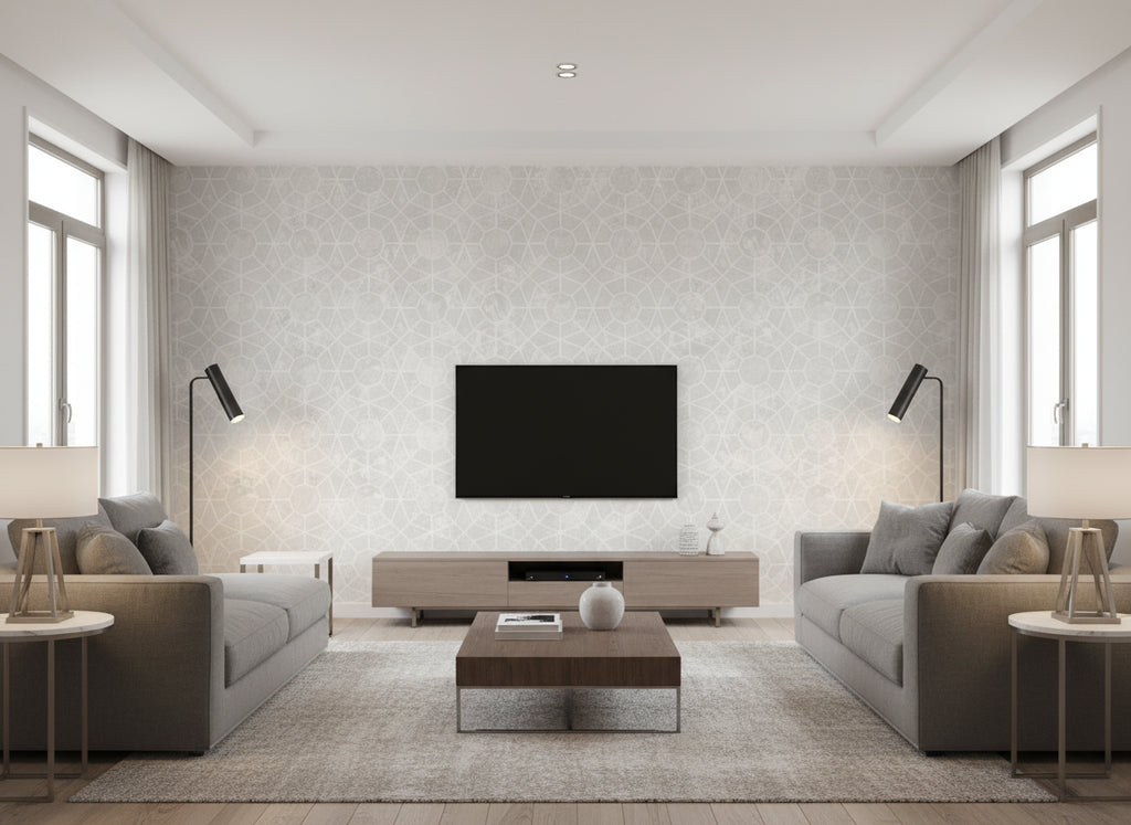 Zeta Ice | Romo - Living Room Visualization (AI-generated, may not be to scale. Verify pattern scale with product specifications.)