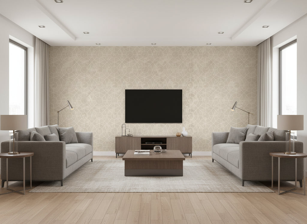 Zeta Shingle | Romo - Living Room Visualization (AI-generated, may not be to scale. Verify pattern scale with product specifications.)