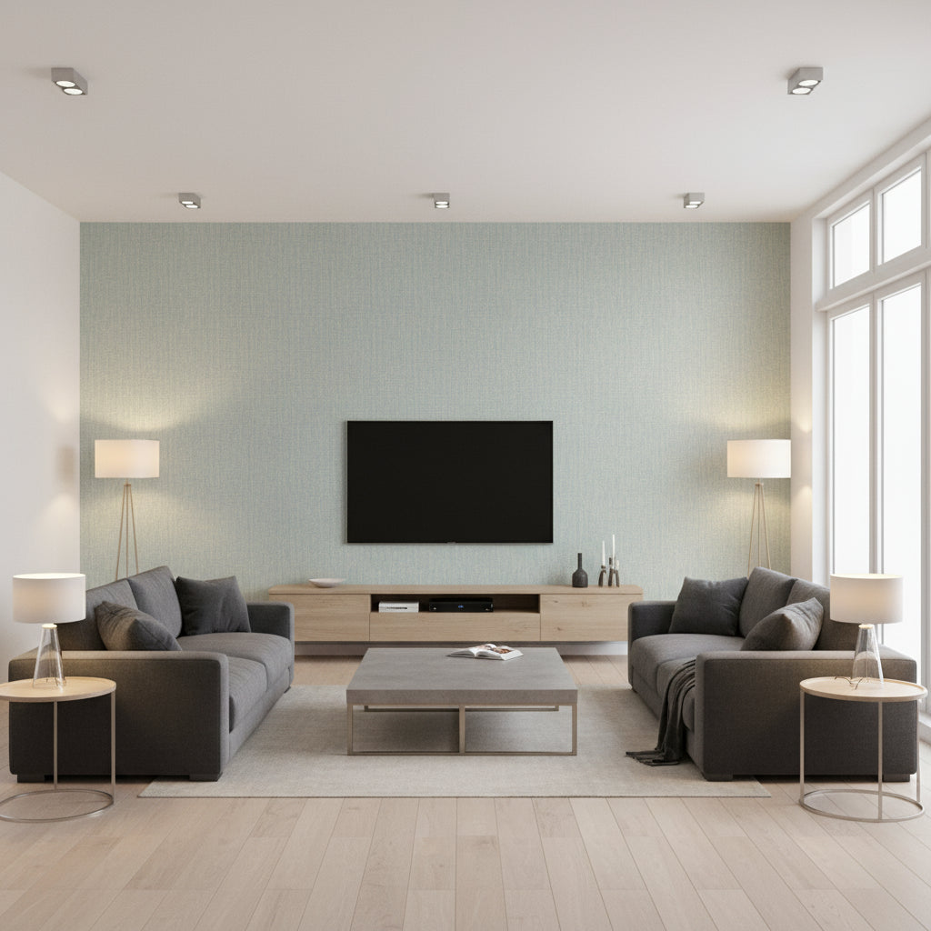 Malmo light blue | Romo - Living Room Visualization (AI-generated, may not be to scale. Verify pattern scale with product specifications.)