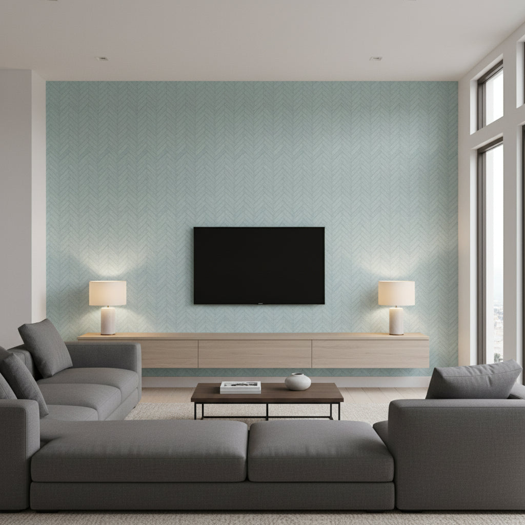 Makisu Ocean | Romo - Living Room Visualization (AI-generated, may not be to scale. Verify pattern scale with product specifications.)