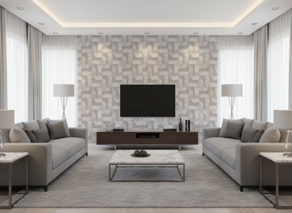 Renzo Quartz | Romo - Living Room Visualization (AI-generated, may not be to scale. Verify pattern scale with product specifications.)