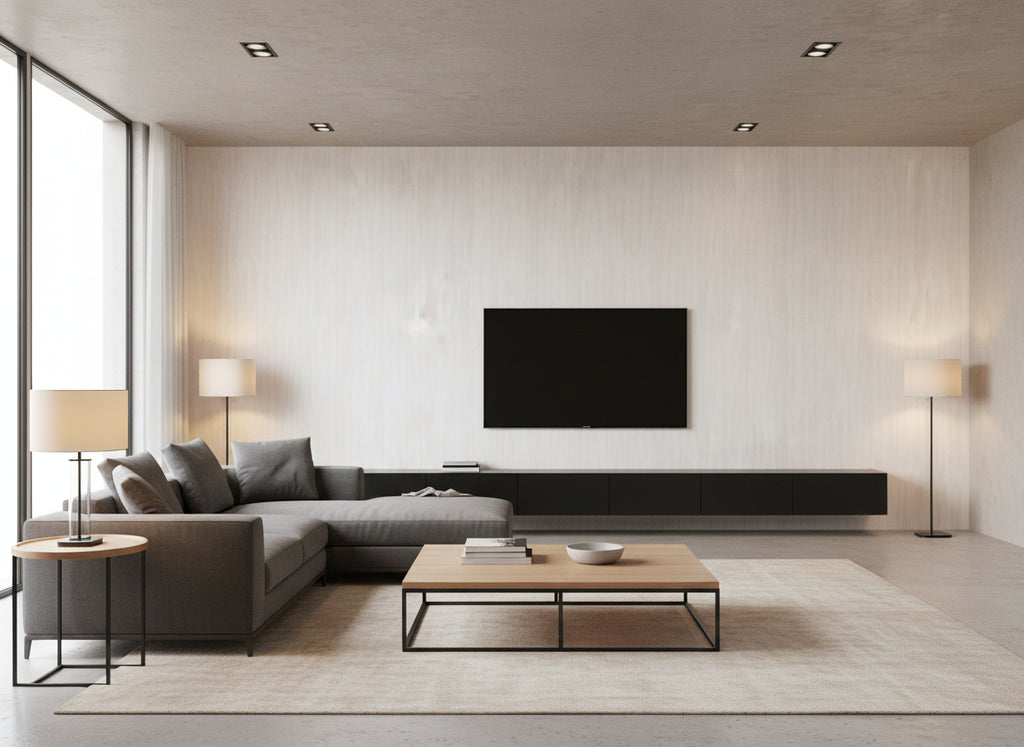 Cortona Pearl | Romo - Living Room Visualization (AI-generated, may not be to scale. Verify pattern scale with product specifications.)