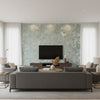 Arriccio Verdigris | Romo - Living Room Visualization (AI-generated, may not be to scale. Verify pattern scale with product specifications.)