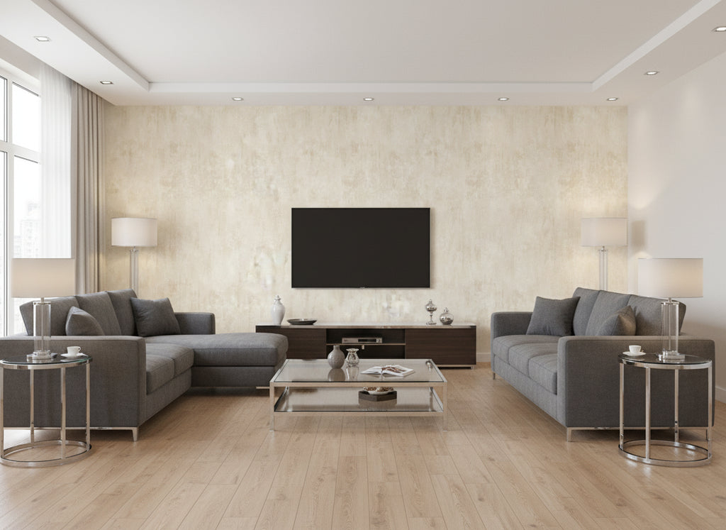 Temperate Jasmine | Romo - Living Room Visualization (AI-generated, may not be to scale. Verify pattern scale with product specifications.)