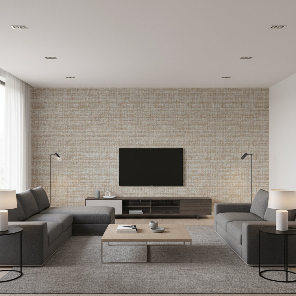 Nikko Copper | Romo - Living Room Visualization (AI-generated, may not be to scale. Verify pattern scale with product specifications.)