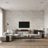Heath Tuscan | Romo - Living Room Visualization (AI-generated, may not be to scale. Verify pattern scale with product specifications.)