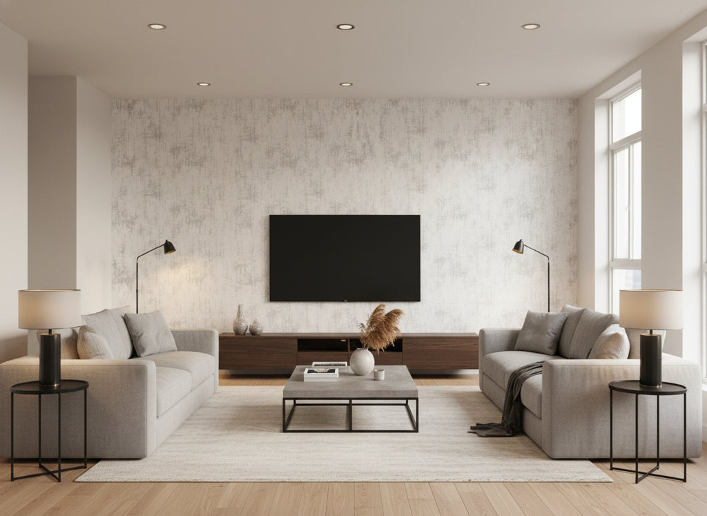Betula white | Romo - Living Room Visualization (AI-generated, may not be to scale. Verify pattern scale with product specifications.)