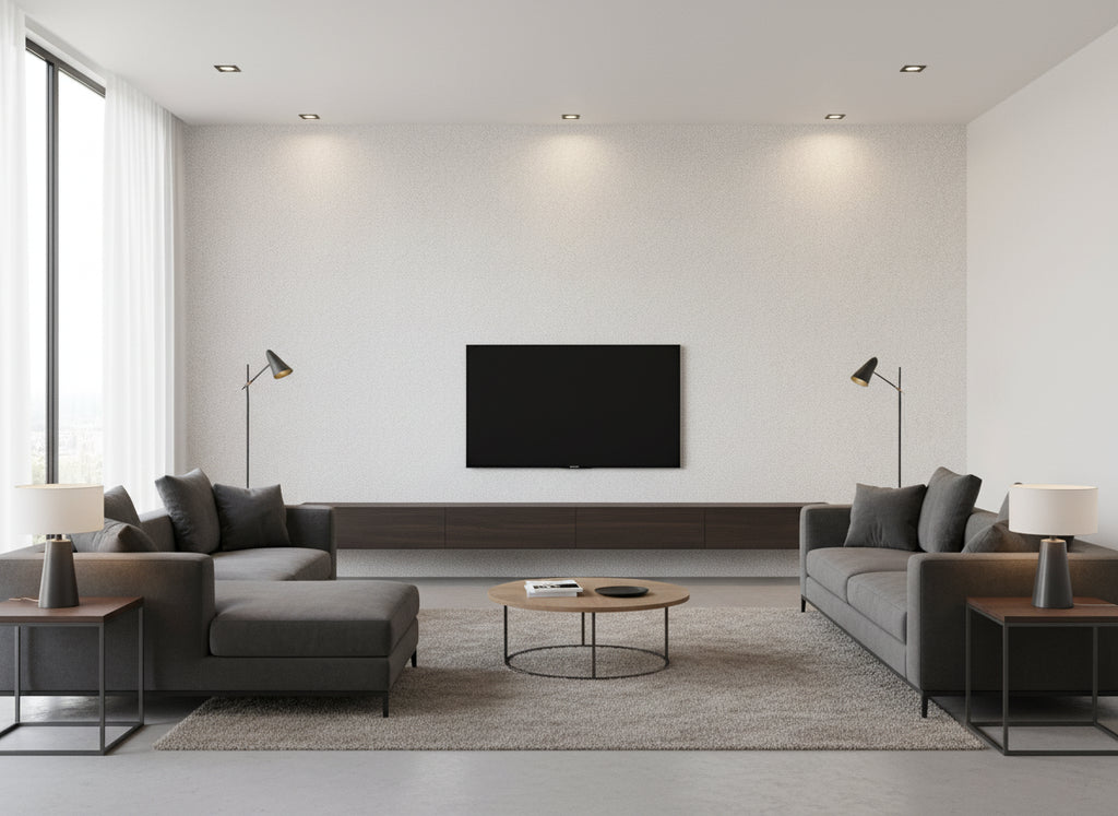 Speckle ivory | Romo - Living Room Visualization (AI-generated, may not be to scale. Verify pattern scale with product specifications.)