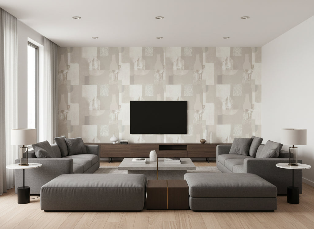 Still Life Birch | Romo - Living Room Visualization (AI-generated, may not be to scale. Verify pattern scale with product specifications.)