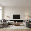 Broderie Plaster | Romo - Living Room Visualization (AI-generated, may not be to scale. Verify pattern scale with product specifications.)