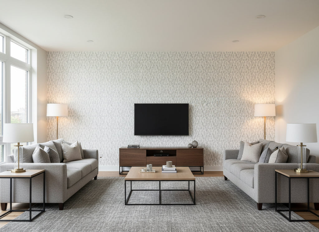 Broderie ivory | Romo - Living Room Visualization (AI-generated, may not be to scale. Verify pattern scale with product specifications.)