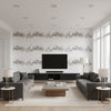 Drifting Wall Mural gray | Romo - Living Room Visualization (AI-generated, may not be to scale. Verify pattern scale with product specifications.)